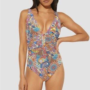 Bleu Rod Beattie Multicolor Paisley Keyhole One-piece Swimsuit Womens Size 8
